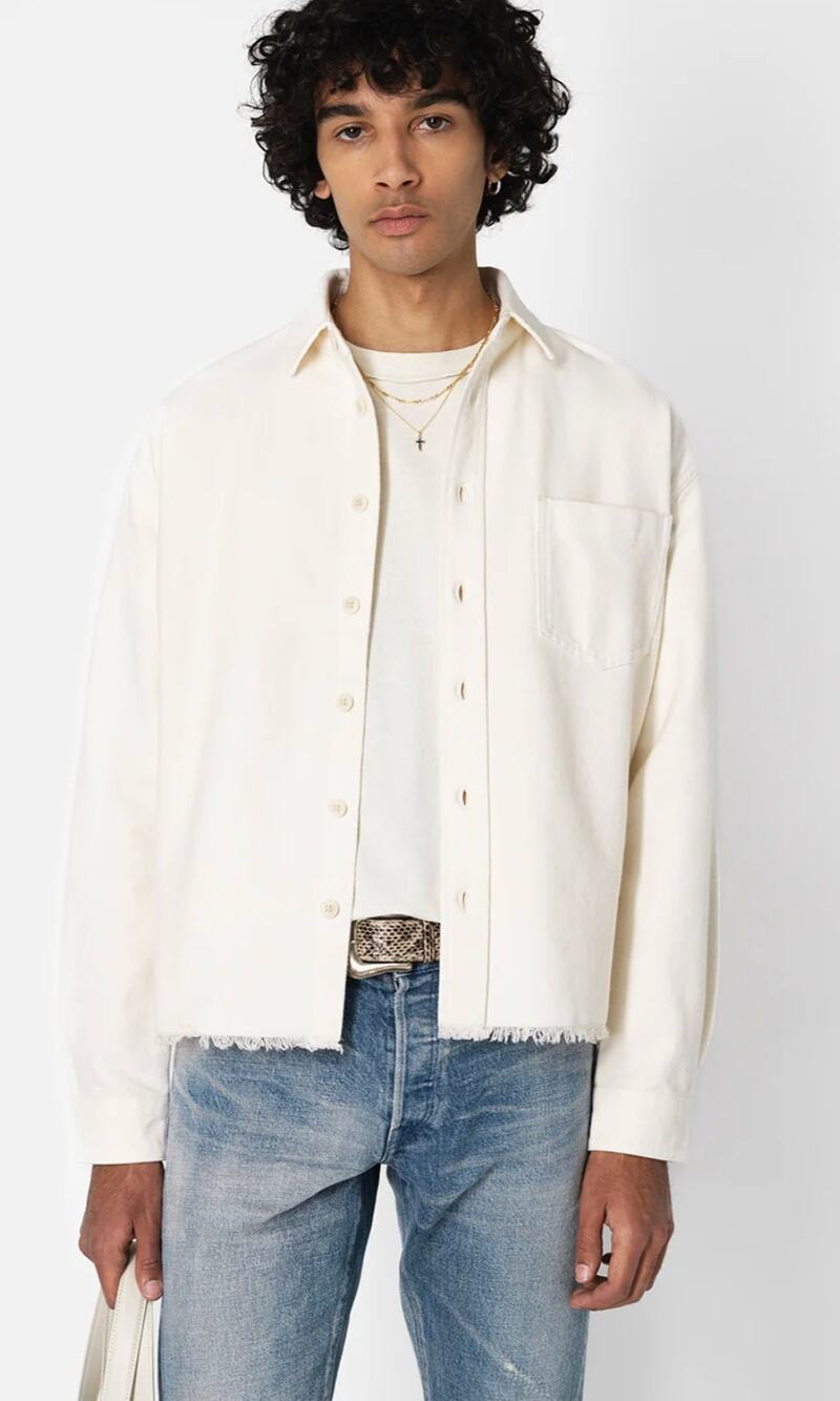 John Elliott Shirt Mens XL Hemi Oversized Shirt in Salt Fleece Fringe Hem Casual